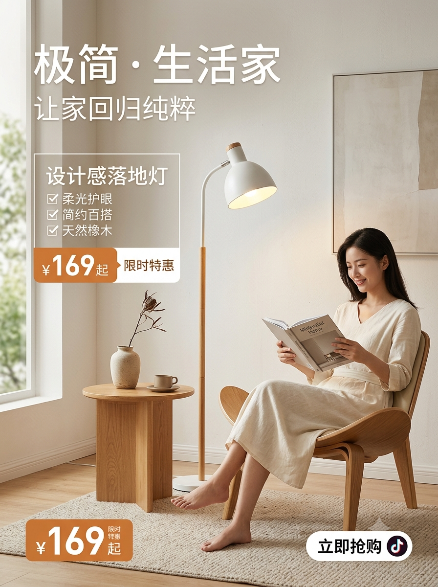 极简家居落地灯抖音广告画面